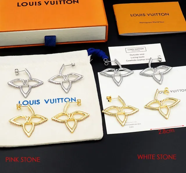 Brincos Louis Vuitton Flor Dourado Prata Metal Pavé Cristal Borda 4
