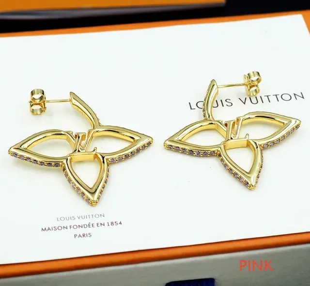 Brincos Louis Vuitton Flor Dourado Prata Metal Pavé Cristal Borda 5