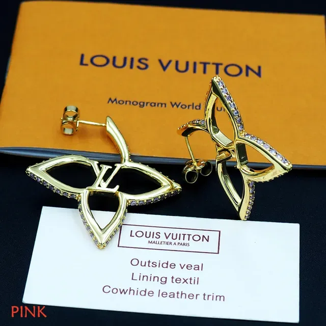 Brincos Louis Vuitton Flor Dourado Prata Metal Pavé Cristal Borda 8