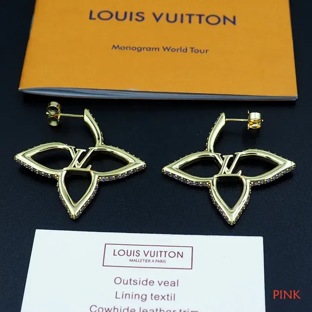 Brincos Louis Vuitton Flor Dourado Prata Metal Pavé Cristal Borda 9