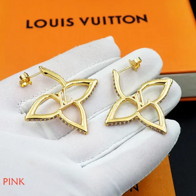 Brincos Louis Vuitton Flor Dourado Prata Metal Pavé Cristal Borda 10