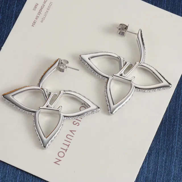 Louis Vuitton Aretes Florales Dorados Plata Abiertos Floral Pavé Cristal Borde 3