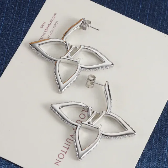 Louis Vuitton Aretes Florales Dorados Plata Abiertos Floral Pavé Cristal Borde 5