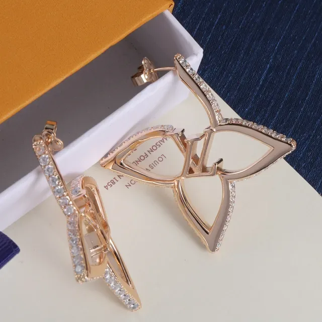 Louis Vuitton Aretes Florales Dorados Plata Abiertos Floral Pavé Cristal Borde 6