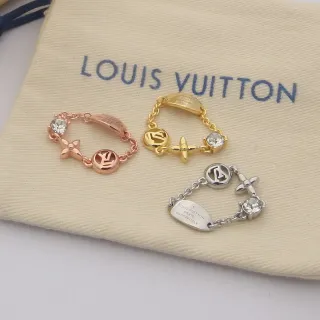 Louis Vuitton फूल अंगूठी सोना चाँदी मोनोग्राम डिस्क चार पत्ती मोटिफ