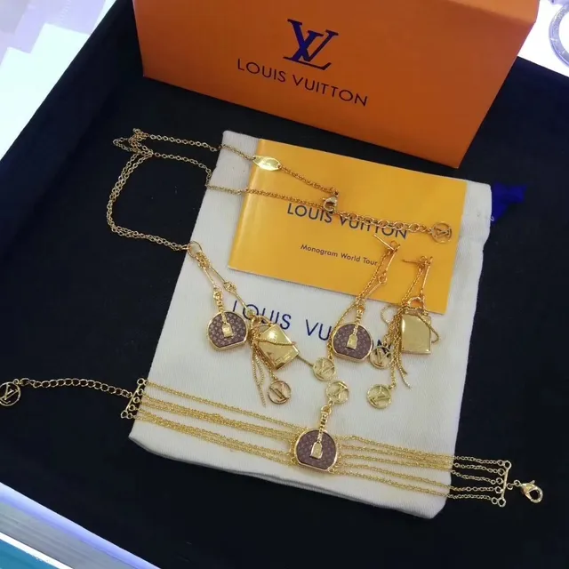 Louis Vuitton Gold Blue Chain Lock Charm Necklace 2