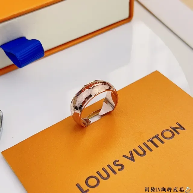 Louis Vuitton Gold Blue Open-Adjustable Monogram-Engraved Ring 4