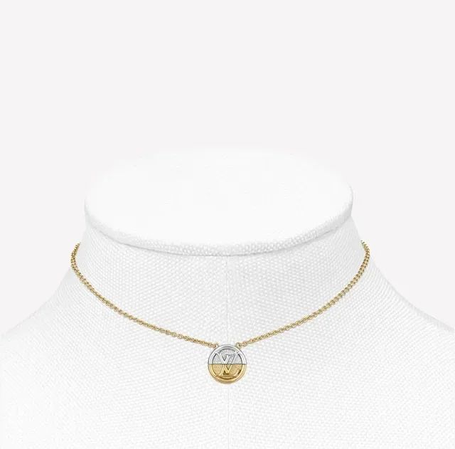 Louis Vuitton Gold Silver Chain Two-Tone Pendant Necklace 2
