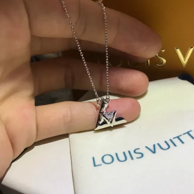 Louis Vuitton Gold Silver Geometric Monogram Pendant Crystal-Set Necklace 2