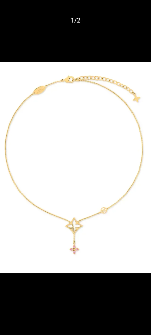 Colar Louis Vuitton Dourado Monogram Estrela e Flor de Cristal Rosa 3