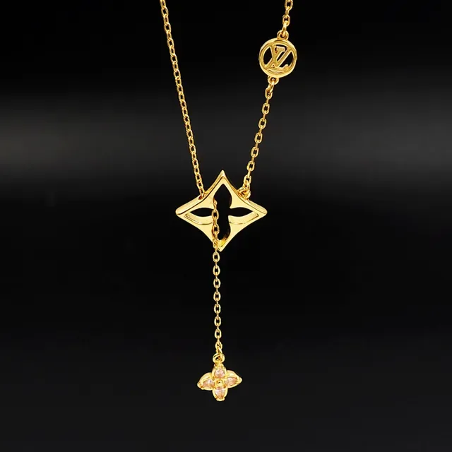 Colar Louis Vuitton Dourado Monogram Estrela e Flor de Cristal Rosa 5