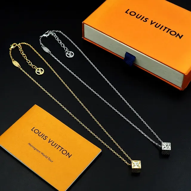 Louis Vuitton Gold Transparent Chain Square-Cut Crystal Pendant Necklace 9