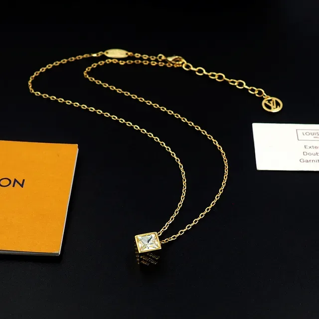 Louis Vuitton Gold Transparent Chain Square-Cut Crystal Pendant Necklace 11