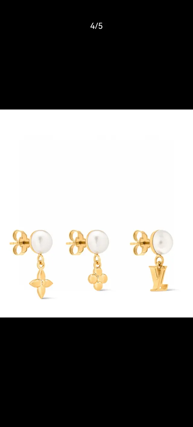 Louis Vuitton Boucles d'Oreilles Doré Blanc avec Perle 10