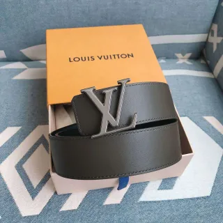 Louis Vuitton Cinturón de Cuero Gris Plata Reversible Oversized LV Monograma Hebilla