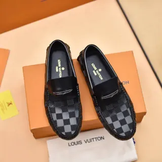 Louis Vuitton लोफर काला भूरा चेकरबोर्ड डेमियर ग्राफाइट कैनवास लेदर ट्रिम लोफर