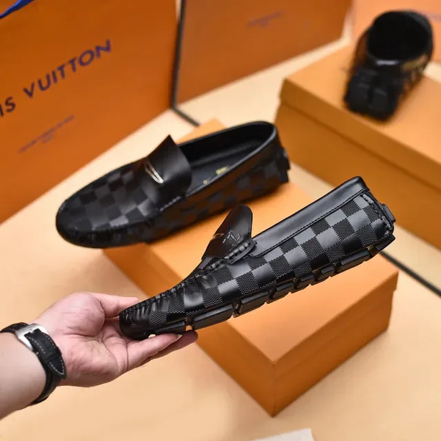 Louis Vuitton Loafer Black Gray Checkerboard Damier Graphite Canvas Leather Trim Loafer 7