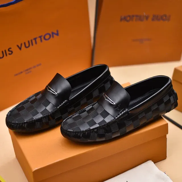 Louis Vuitton Loafer Black Gray Checkerboard Damier Graphite Canvas Leather Trim Loafer 8