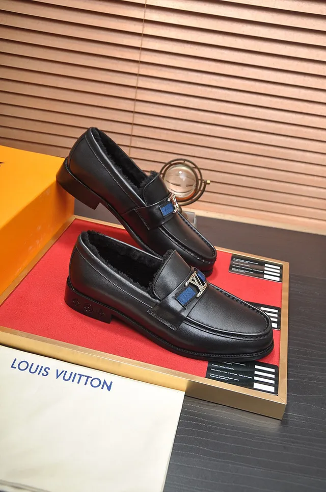 Louis Vuitton Loafer Black Navy Leather Shearling-Lined Loafer 5