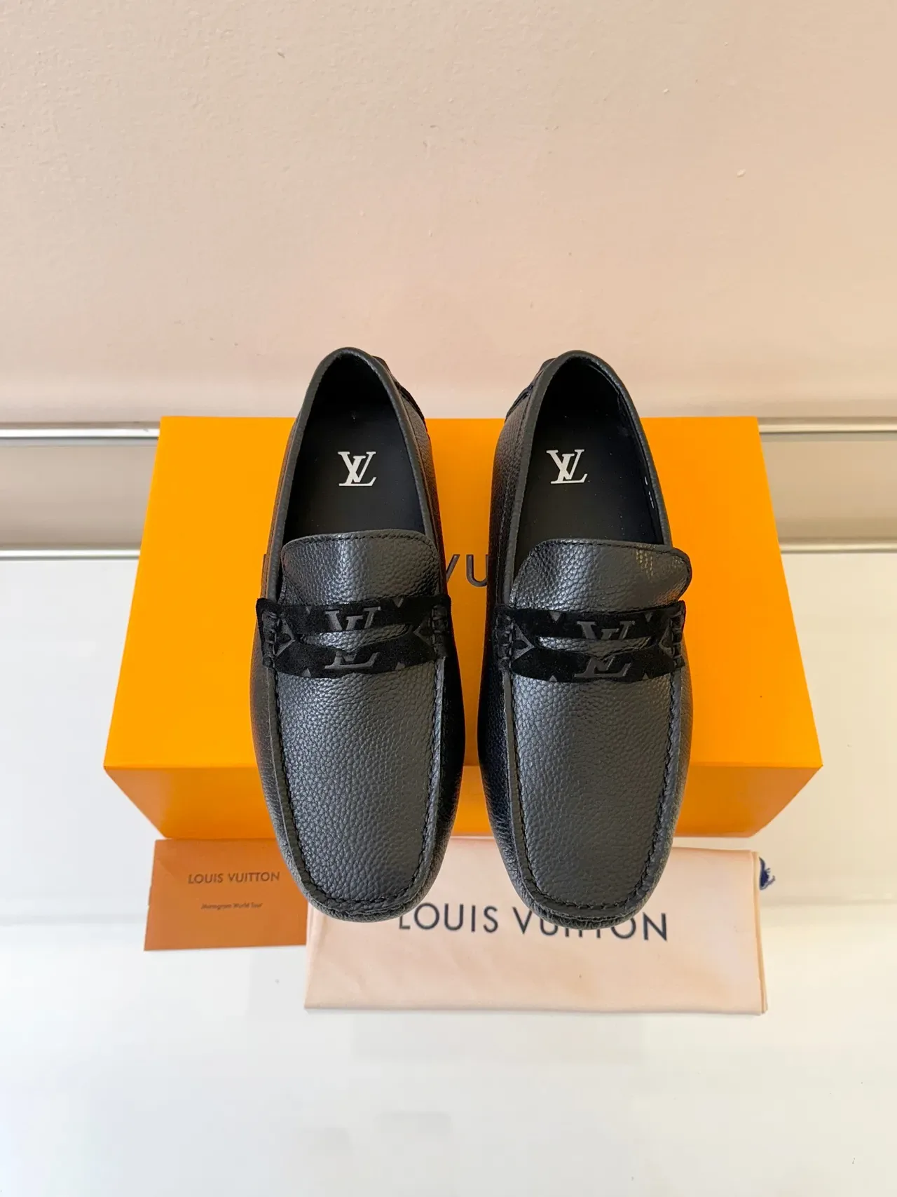 Louis Vuitton Loafer Black Pebbled Leather Monogrammed Horsebit Strap Loafer 6