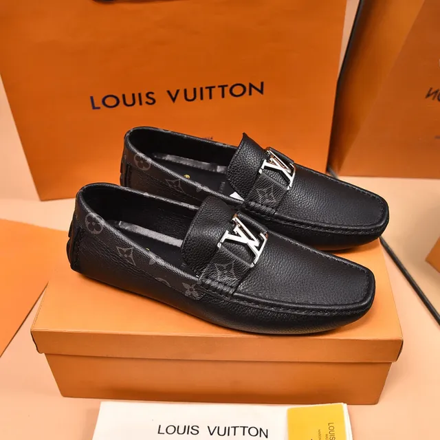 Louis Vuitton लोफर काला चांदी दानेदार चमड़ा धातु LV बकल पट्टी लोफर 2