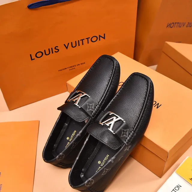 Louis Vuitton लोफर काला चांदी दानेदार चमड़ा धातु LV बकल पट्टी लोफर 4