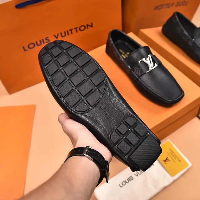 Louis Vuitton लोफर काला चांदी दानेदार चमड़ा धातु LV बकल पट्टी लोफर 5