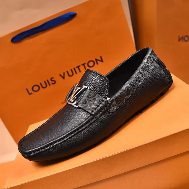 Louis Vuitton लोफर काला चांदी दानेदार चमड़ा धातु LV बकल पट्टी लोफर 6