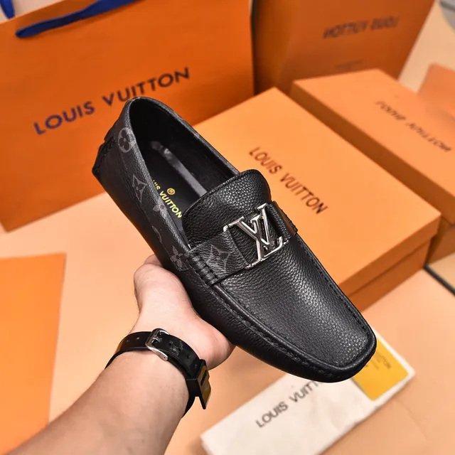 Louis Vuitton लोफर काला चांदी दानेदार चमड़ा धातु LV बकल पट्टी लोफर 7