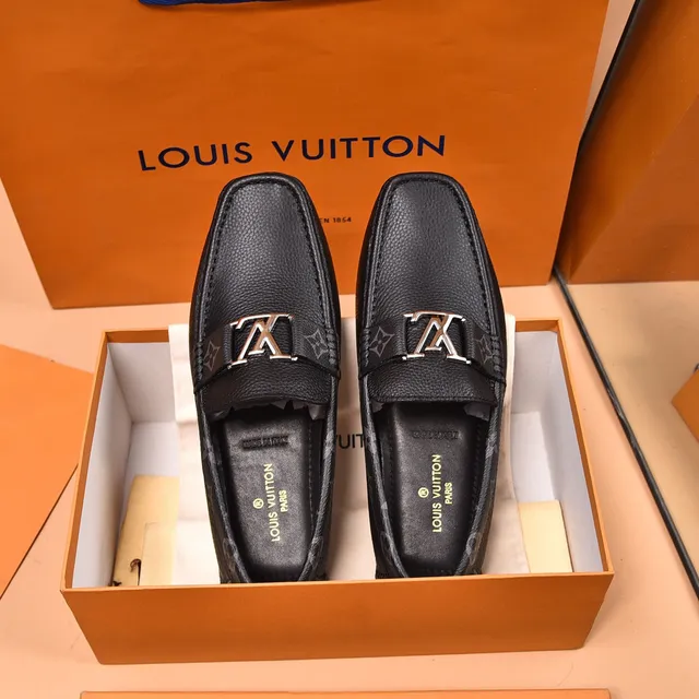 Louis Vuitton लोफर काला चांदी दानेदार चमड़ा धातु LV बकल पट्टी लोफर 9