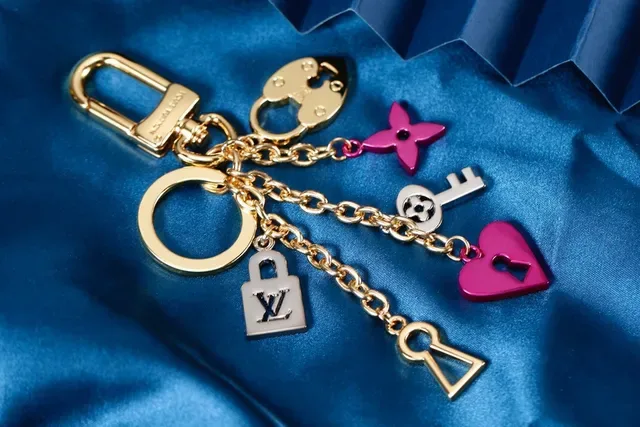 Louis Vuitton Lock & Key Gold Pink Multi-Charm Enamel-Accented Bracelet 2