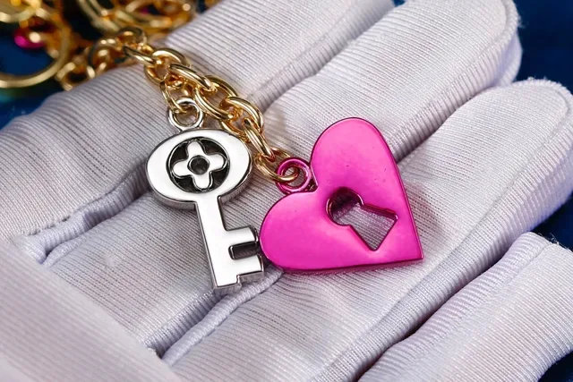 Louis Vuitton Lock & Key Gold Pink Multi-Charm Enamel-Accented Bracelet 7