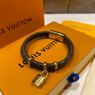 Louis Vuitton Lockit 双层包裹棕色皮革挂锁手链