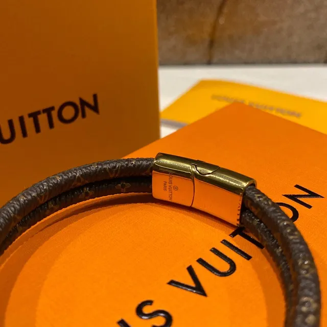 Louis Vuitton Lockit سوار جلد بني مغلف مزدوج مع قفل 3
