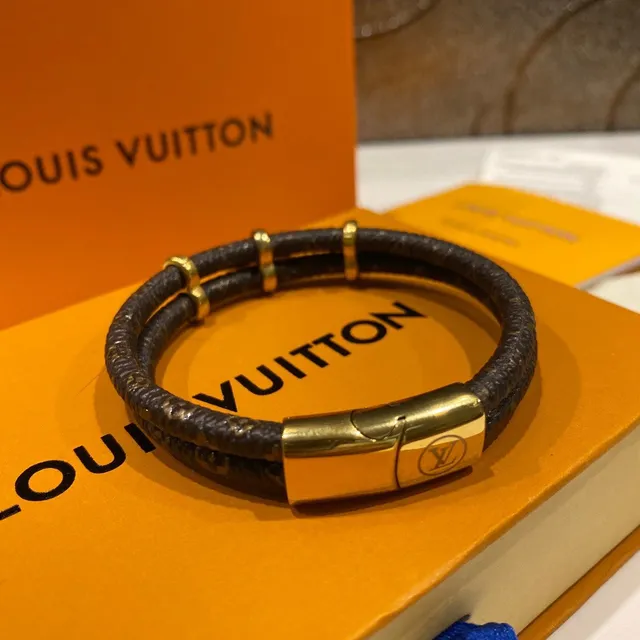Louis Vuitton Lockit سوار جلد بني مغلف مزدوج مع قفل 5
