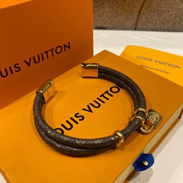 Louis Vuitton Lockit سوار جلد بني مغلف مزدوج مع قفل 6