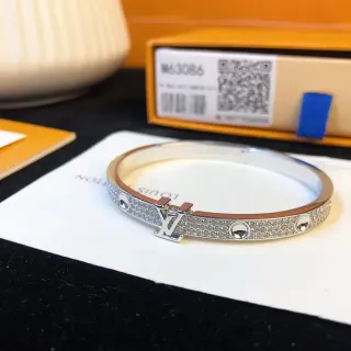 Louis Vuitton Lockit Pulsera Bisagra Plata Blanca Banda Pavé Cristal