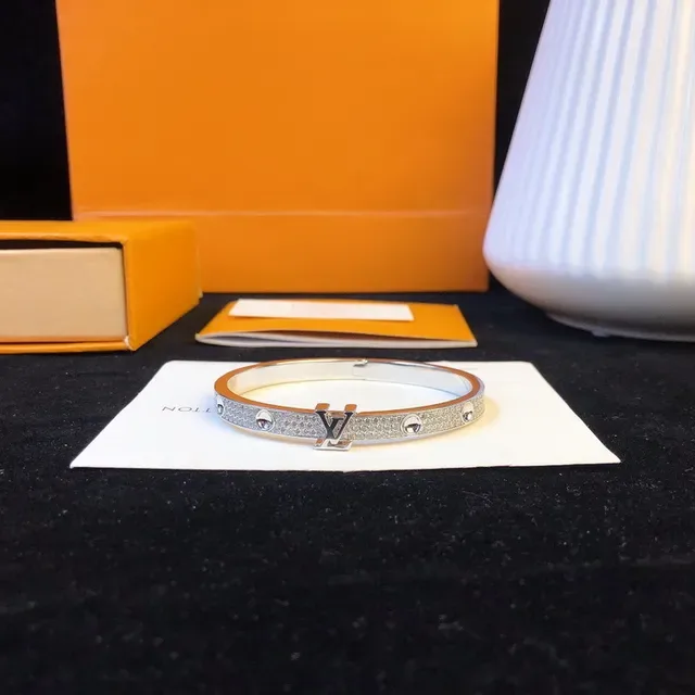 Louis Vuitton Lockit Silver White Hinged Bangle Pavé Crystal Band Bracelet 2