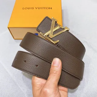 Cinto Louis Vuitton LV Marrom Dourado Texturizado Fivela Cinto de Couro