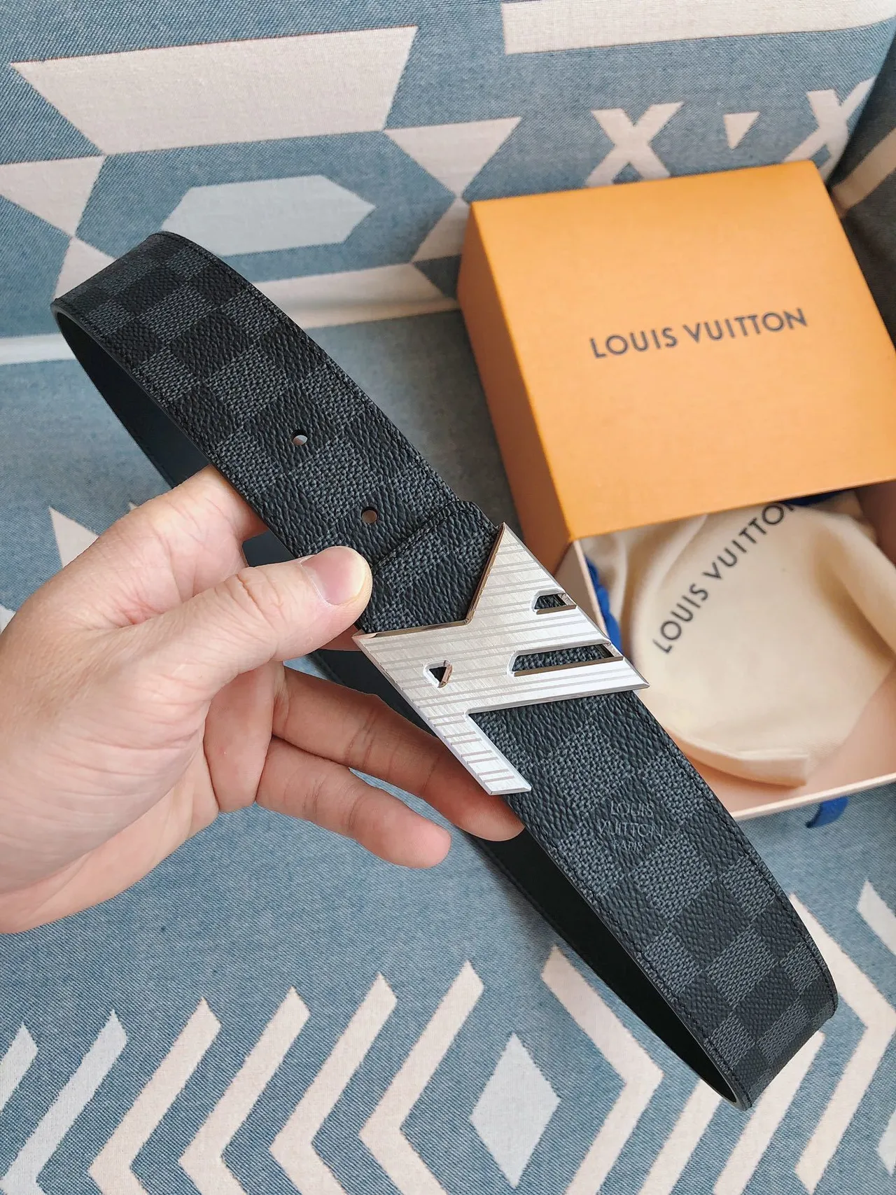 Louis Vuitton LV Belt Damier Graphite Leather Belt 3