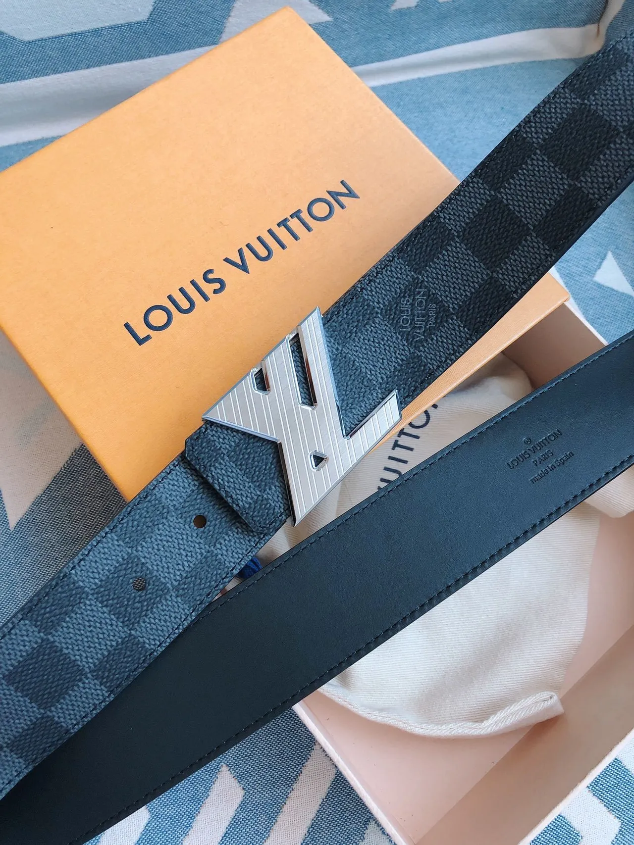 Louis Vuitton LV Belt Damier Graphite Leather Belt 4