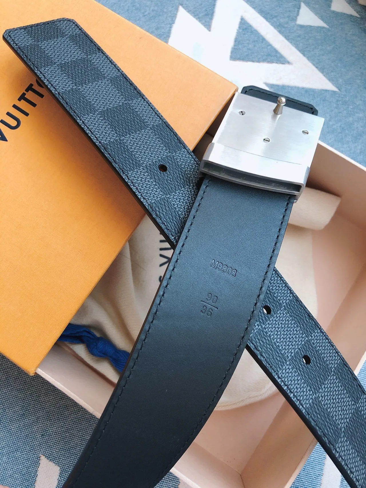 Louis Vuitton LV Belt Damier Graphite Leather Belt 7