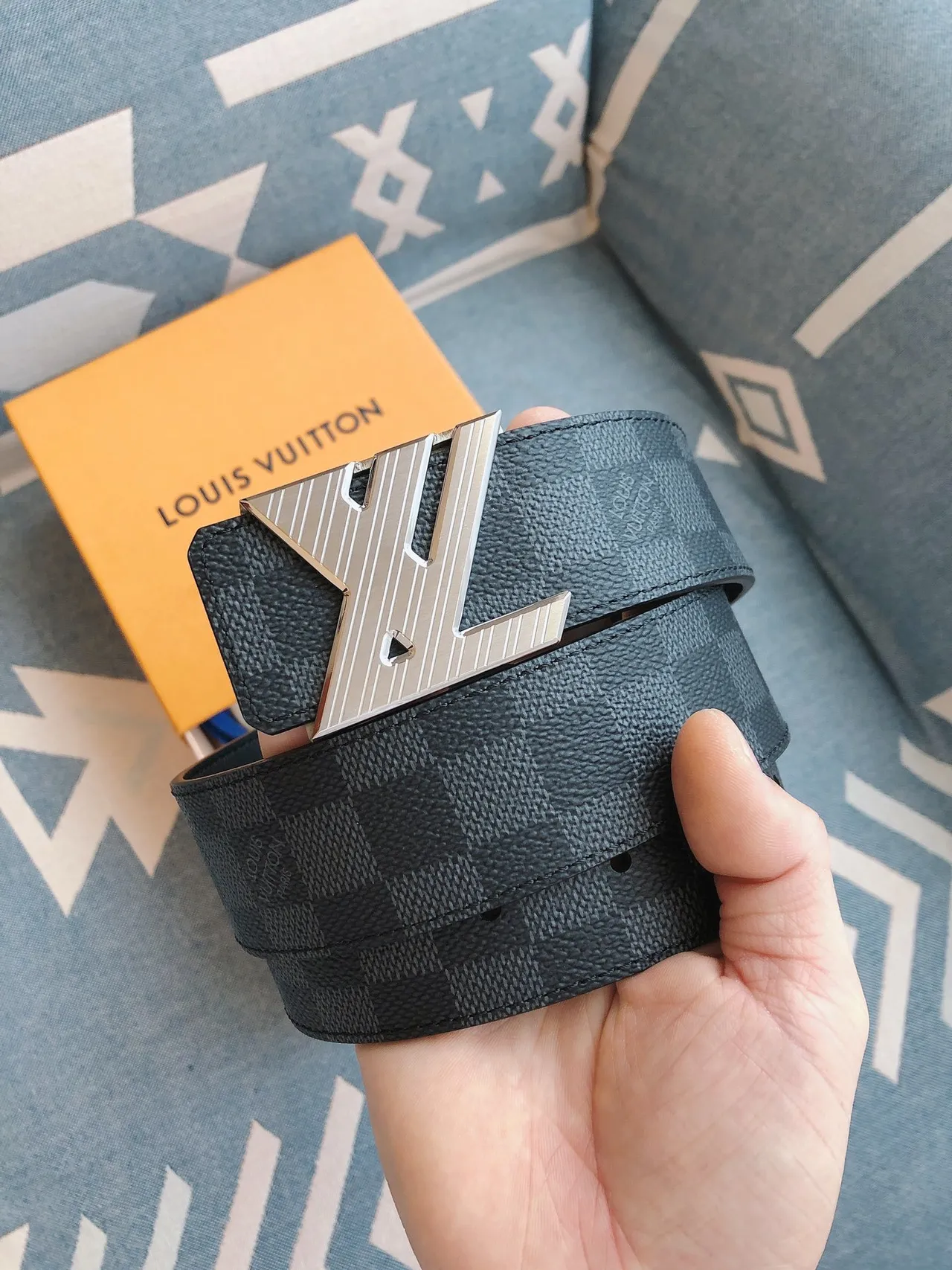 Louis Vuitton LV Belt Damier Graphite Leather Belt 9