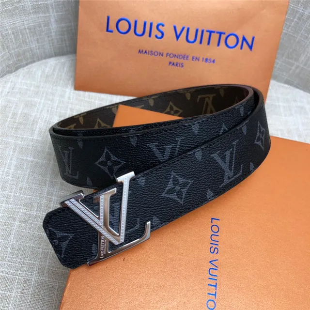 Louis Vuitton LV Initiales काला भूरा Damier Check कैनवास पॉलिश्ड सिल्वर-टोन बकल चमड़े की बेल्ट 10
