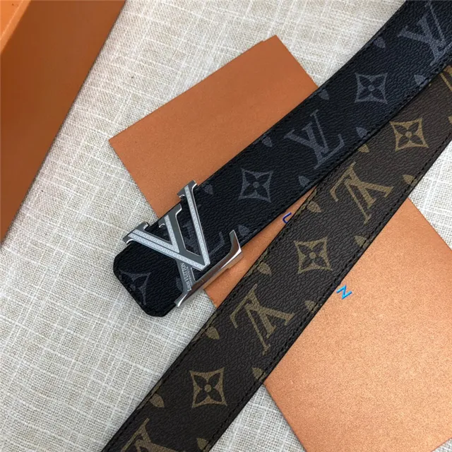 Louis Vuitton LV Initiales काला भूरा Damier Check कैनवास पॉलिश्ड सिल्वर-टोन बकल चमड़े की बेल्ट 13