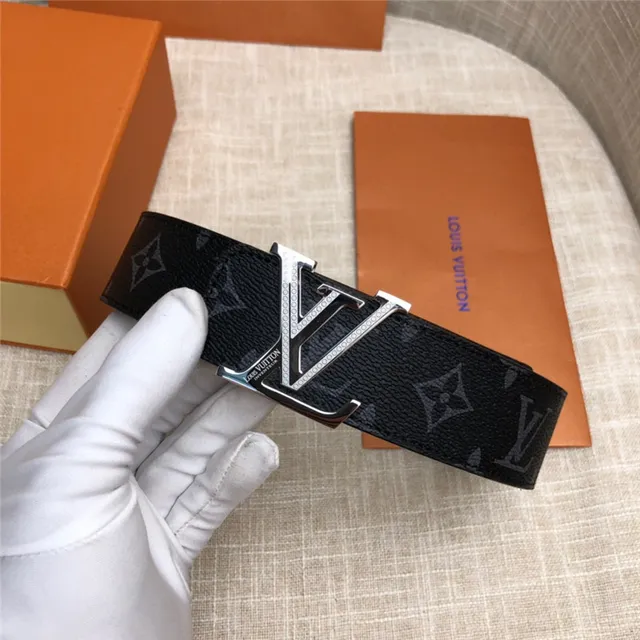 Louis Vuitton LV Initiales काला भूरा Damier Check कैनवास पॉलिश्ड सिल्वर-टोन बकल चमड़े की बेल्ट 14