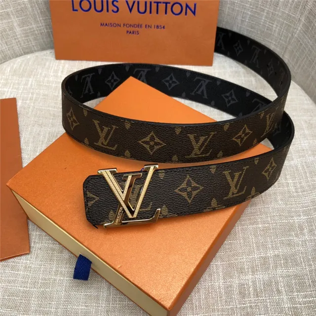 Louis Vuitton LV Initiales काला भूरा Damier Check कैनवास पॉलिश्ड सिल्वर-टोन बकल चमड़े की बेल्ट 17