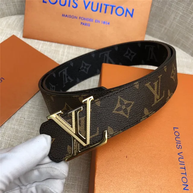 Louis Vuitton LV Initiales काला भूरा Damier Check कैनवास पॉलिश्ड सिल्वर-टोन बकल चमड़े की बेल्ट 18