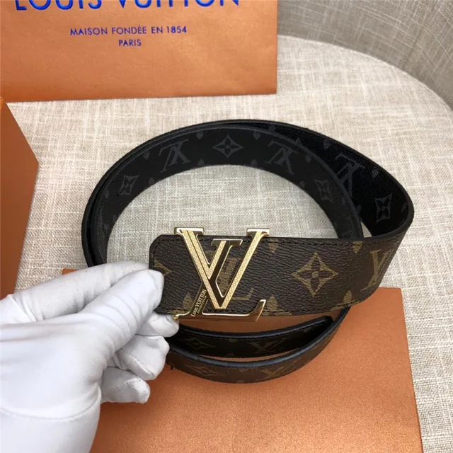Louis Vuitton LV Initiales काला भूरा Damier Check कैनवास पॉलिश्ड सिल्वर-टोन बकल चमड़े की बेल्ट 19
