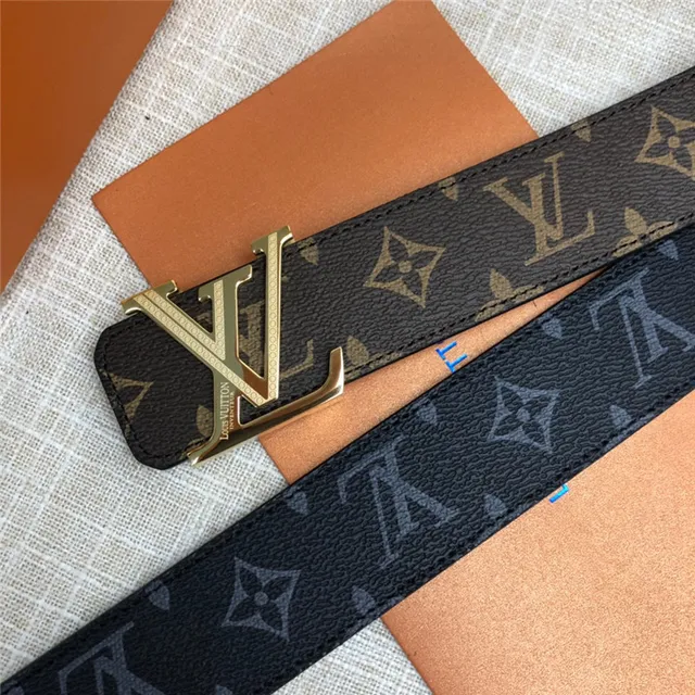 Louis Vuitton LV Initiales काला भूरा Damier Check कैनवास पॉलिश्ड सिल्वर-टोन बकल चमड़े की बेल्ट 20